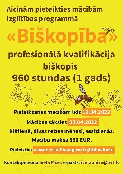 Ogres tehnikums aicina pieteikties profesionālās tālākizglītības programmā "Biškopība"