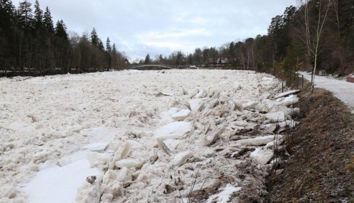 Ogres upes lejtecē izveidojušies ledus krāvumi