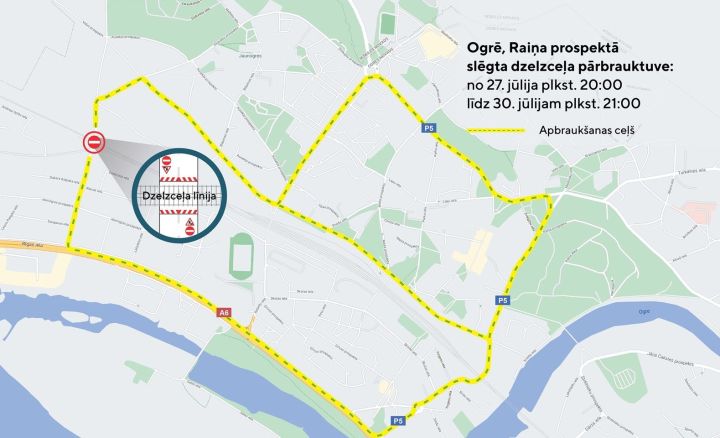 Remontdarbu dēļ trīs dienas slēgs transporta kustību pa dzelzceļa pārbrauktuvi Ogrē