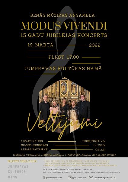 Senās mūzikas ansamblis "Modus Vivendi" aicina uz 15 gadu jubilejas koncertu