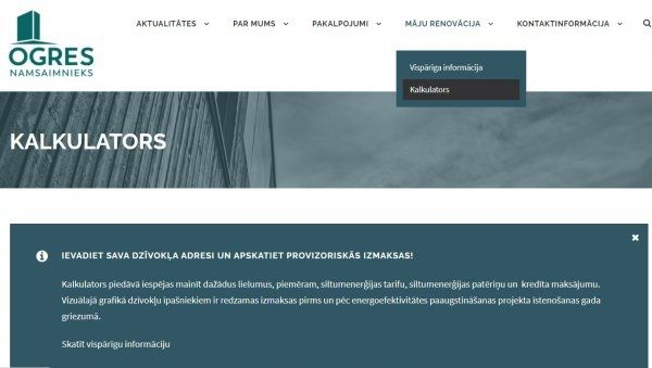 SIA “Ogres Namsaimnieks” piedāvā interaktīvu rīku dzīvojamo māju renovācijas izmaksu aprēķināšanai