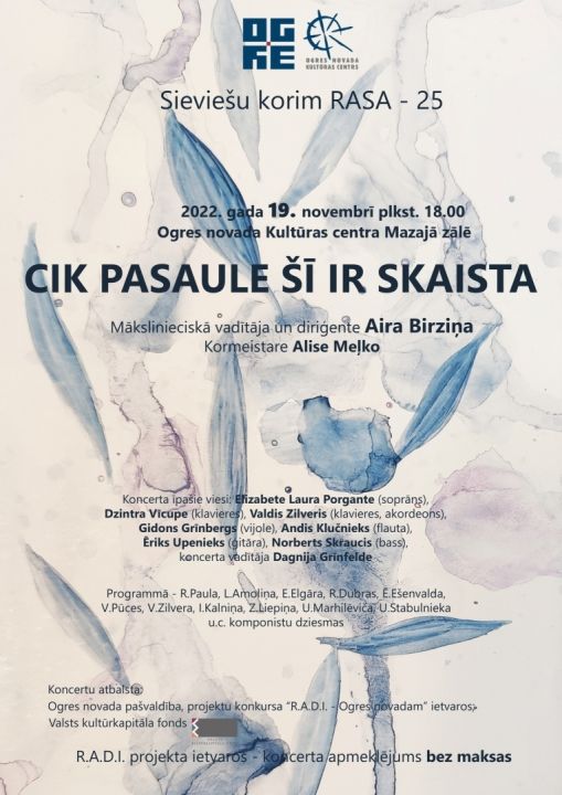 Sieviešu kora RASA 25 gadu jubilejas koncerts Ogrē