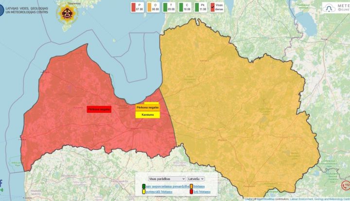Šodien valsts rietumu un centrālajos rajonos gaidāmas ekstremāli stipras lietusgāzes