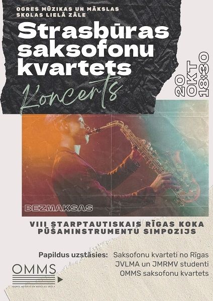 Strasbūras saksofonu kvarteta koncerts Ogres Mūzikas un mākslas skolā