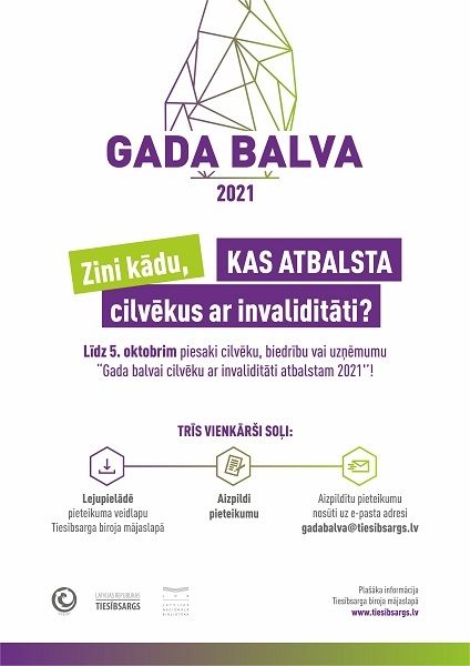Tiesībsargs izsludina tradicionālo konkursu "Gada balva cilvēku ar invaliditāti atbalstam"