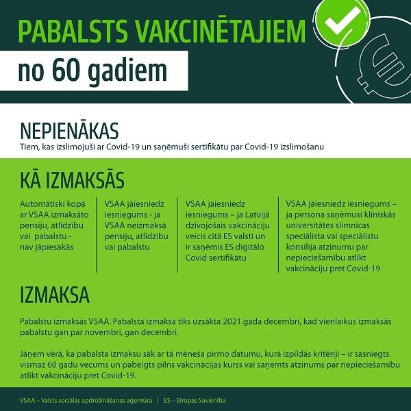 VSAA gaida iesniegumus no vakcinētajiem iedzīvotājiem, kuriem ir 60 vai vairāk gadu