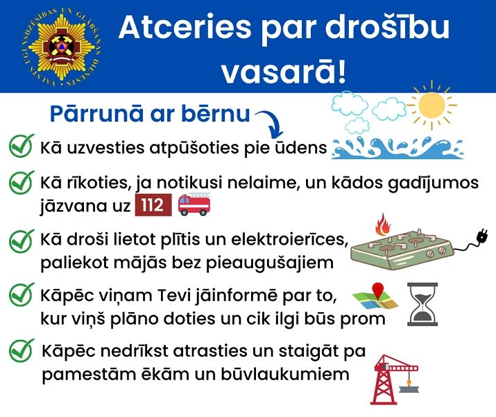 VUGD aicina  vecākus neatlikt sarunu par drošību vasaras brīvlaikā