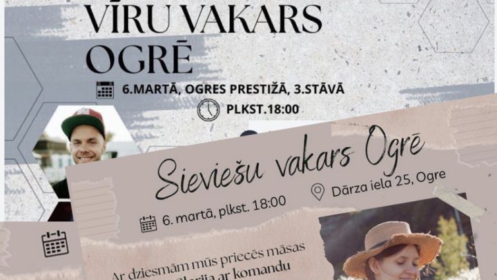 Ogres draudze „Vārda Spēks” arī martā rīko vīru un sieviešu vakaru