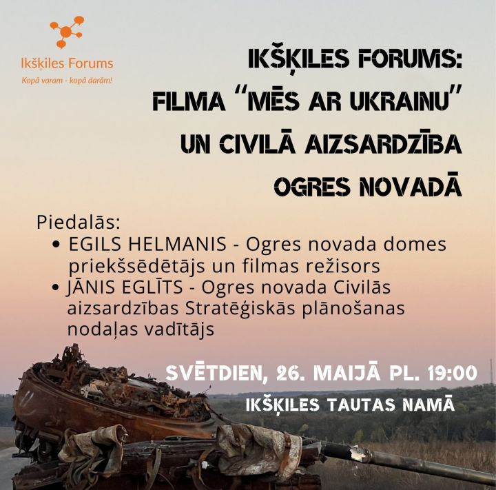 Ikšķiles forumā tiks demonstrēta Egila Helmaņa filma "Mēs ar Ukrainu" un domāts par civilo aizsardzību Ogres novadā