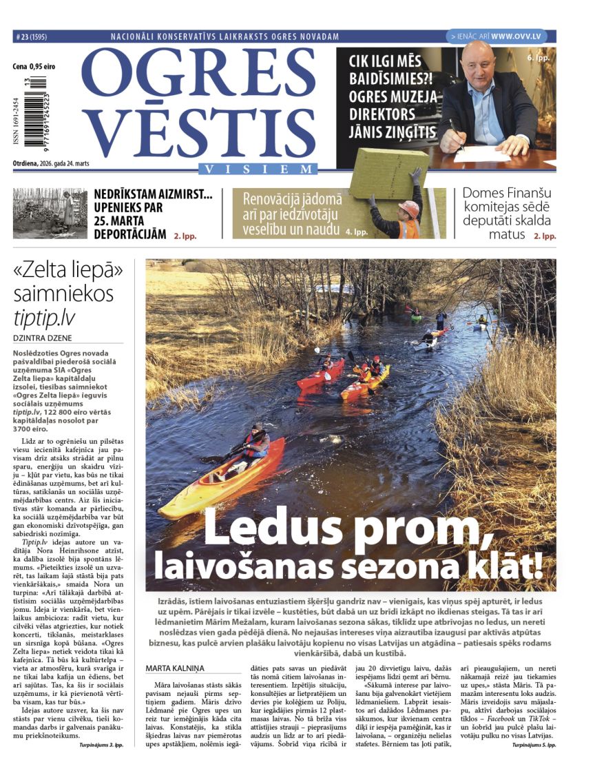 Laikraksta «Ogres Vēstis Visiem» 24. marta numurā