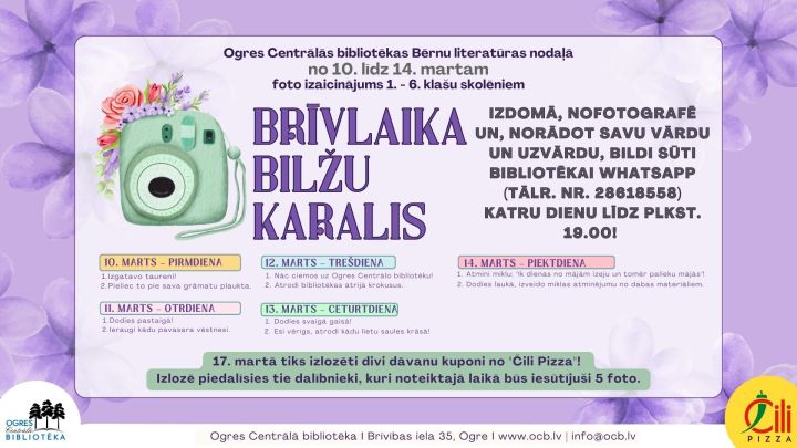 Iespēja piedalīties brīvlaika nedēļas foto konkursā Ogres Centrālajā bibliotēkā 