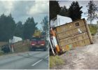 Attēls rakstam: Tīnūžu pusē avarējis kravas auto – tam pēkšņi pārsprāgusi riepa