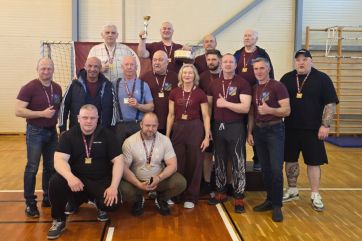 Attēls rakstam: Ogres novada veterāniem 1. vieta svara stieņa spiešanā guļus