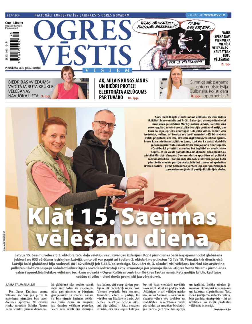 Laikraksta «Ogres Vēstis Visiem» 2. oktobra numurā