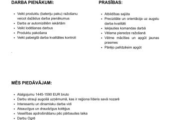 Attēls rakstam: Darba piedāvājums Ogrē: "Perkons energy" ražošanas darbinieks