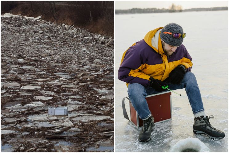Attēls rakstam: "Varbūt pelmeņi vēl iekšā?" Ogres upē starp ledus gabaliem pamanīts “bļitkot aizgājis” ledusskapis