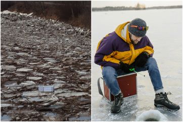Attēls rakstam: "Varbūt pelmeņi vēl iekšā?" Ogres upē starp ledus gabaliem pamanīts “bļitkot aizgājis” ledusskapis