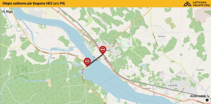 9. decembrī uz laiku būs slēgta satiksme pāri Ķeguma HES