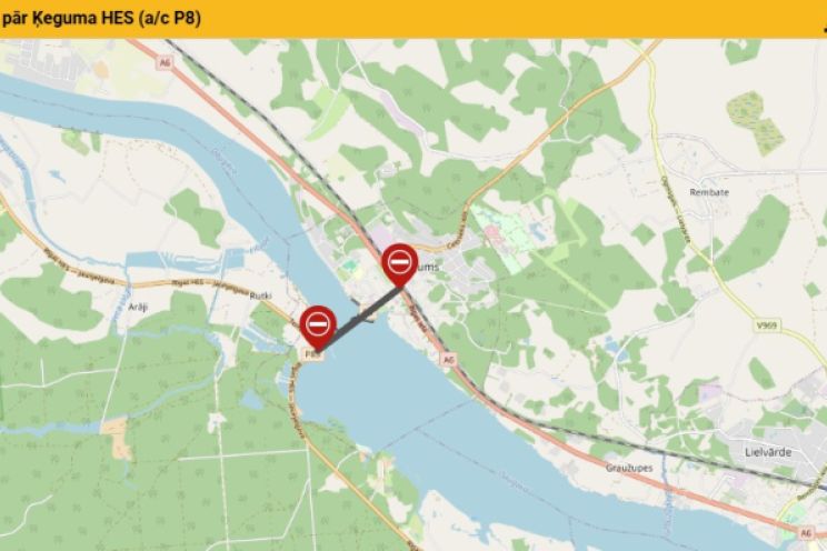 Attēls rakstam: 9. decembrī uz laiku būs slēgta satiksme pāri Ķeguma HES