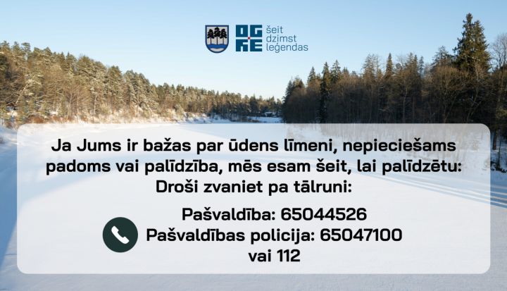 Ogres novada pašvaldība turpina uzraudzīt Ogres upes ūdens līmeni