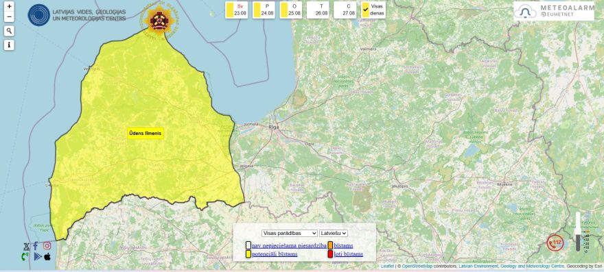 Meteorologi izplata dzelteno brīdinājumu