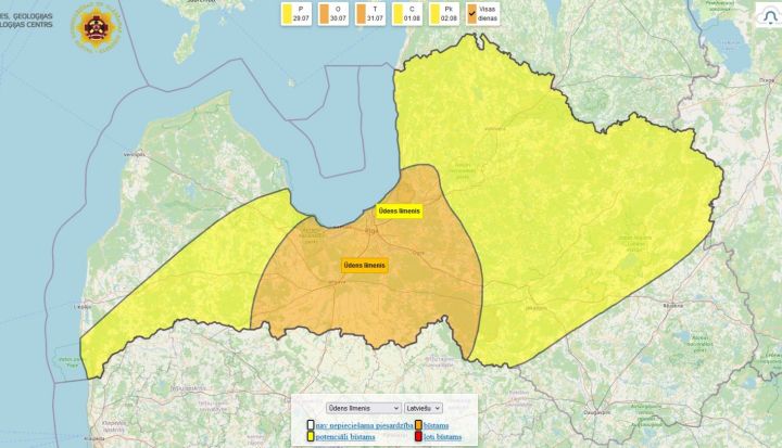 Izsludināts oranžais brīdinājums par augstu ūdenslīmeni