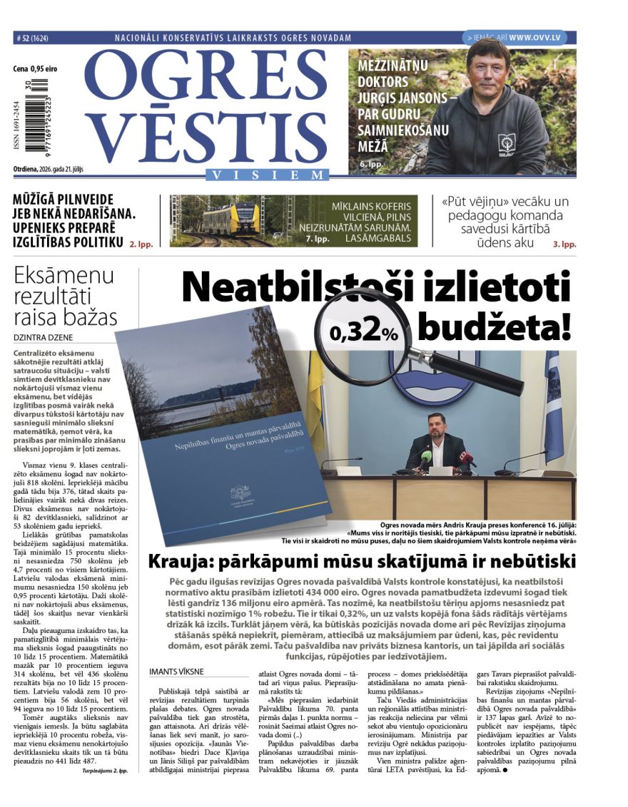 Laikraksta «Ogres Vēstis Visiem» 21. jūlija numurā