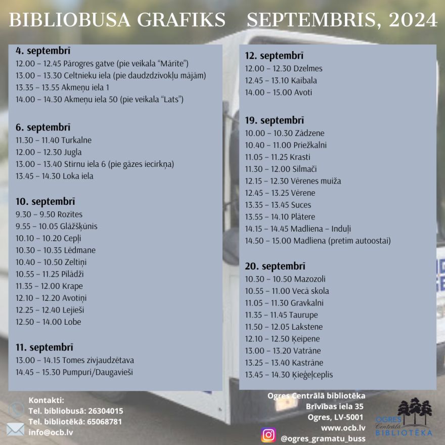 Bibliobusa grafiks septembrim