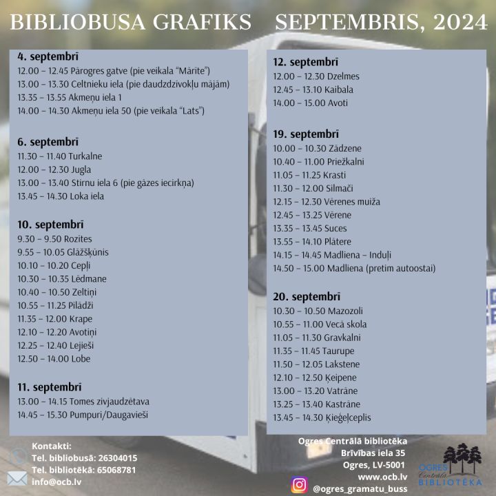 Bibliobusa grafiks septembrim
