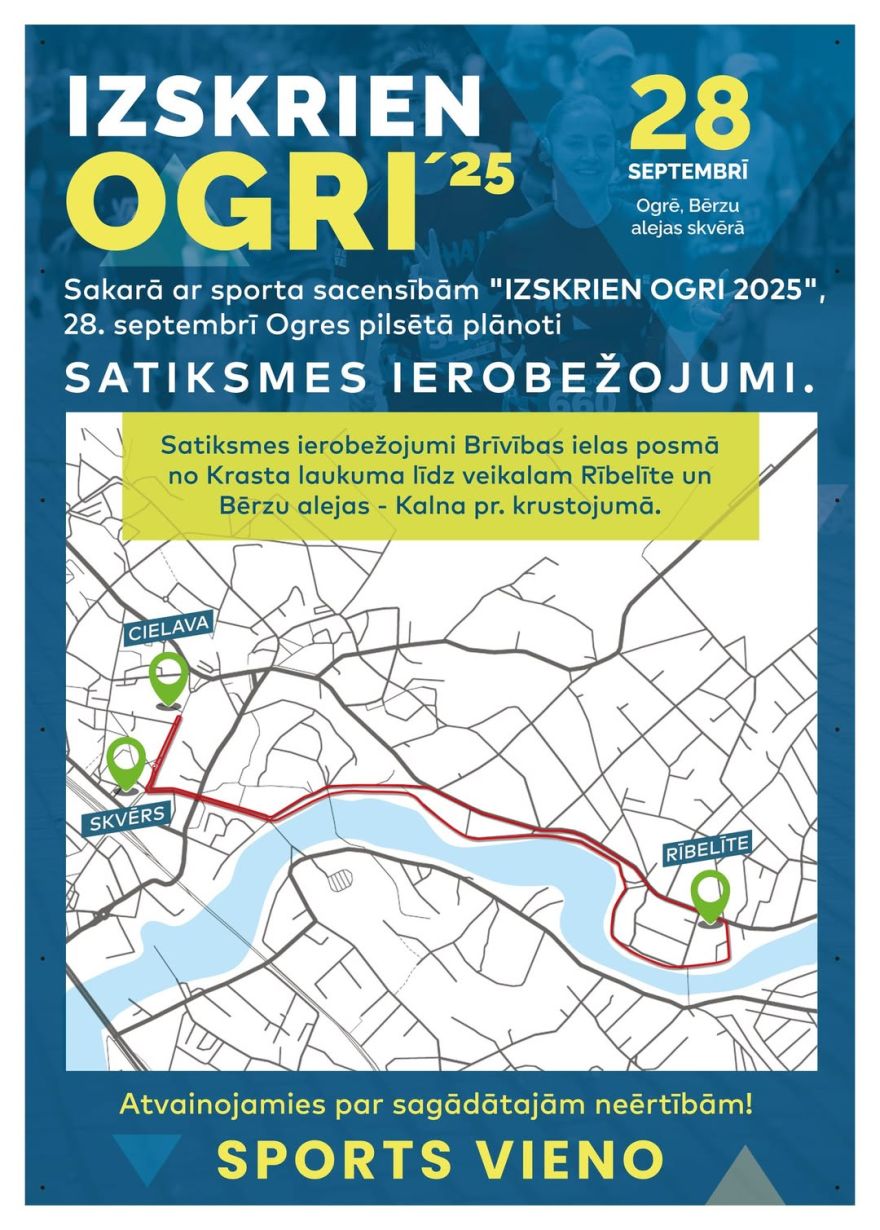 28. septembrī Ogrē būs satiksmes ierobežojumi