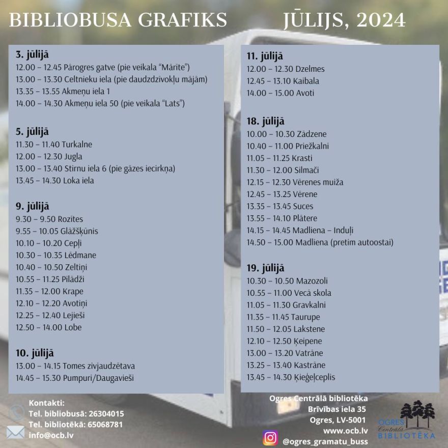 Bibliobusa jūlija grafiks