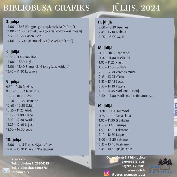 Bibliobusa jūlija grafiks
