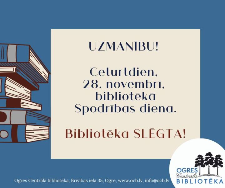 Ceturtdien slēgta Ogres Centrālā bibliotēka