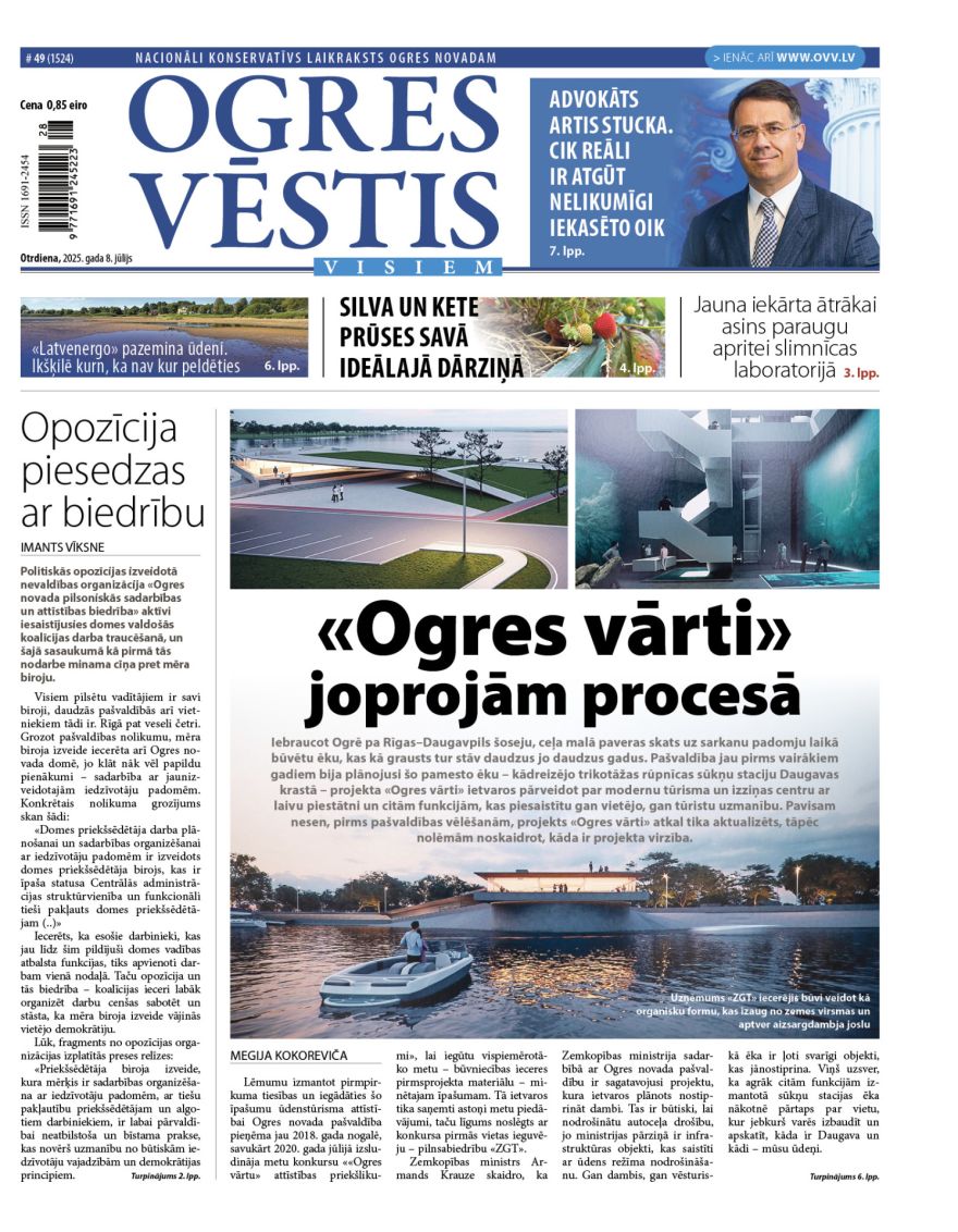Laikraksta «Ogres Vēstis Visiem» 8. jūlija numurā