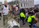 Attēls rakstam: Ogres novada zemnieks Pēteris Dimants ar kūtsmēsliem un noplukušu eglīti protestē pret jaunu nodevu
