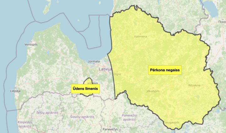 Izsludina dzelteno pērkona negaisa brīdinājumu