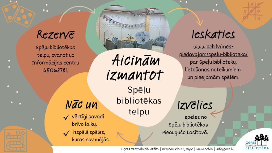 Ogres Centrālās bibliotēkā iespēja izspēlēt dažādas galda spēles