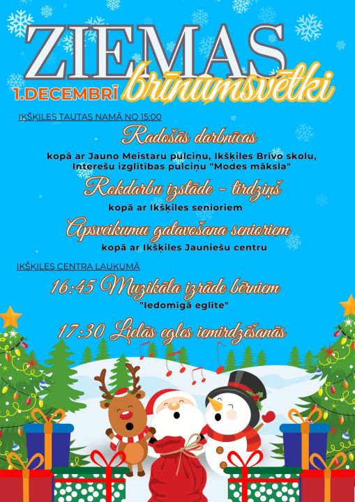"Ziemas brīnumsvētki" Ikšķiles tautas namā un lielās egles iemirdzēšanās Ikšķiles Centra laukumā