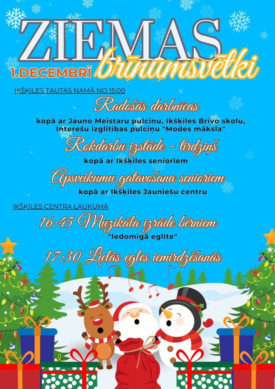 "Ziemas brīnumsvētki" Ikšķiles tautas namā un lielās egles iemirdzēšanās Ikšķiles Centra laukumā