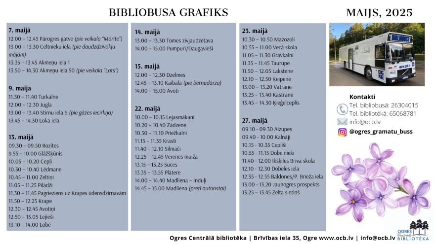 Maijā bibliobuss dosies ierastajos 7 maršrutos