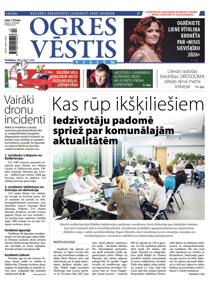 Laikraksta «Ogres Vēstis Visiem» 27. marta numurā