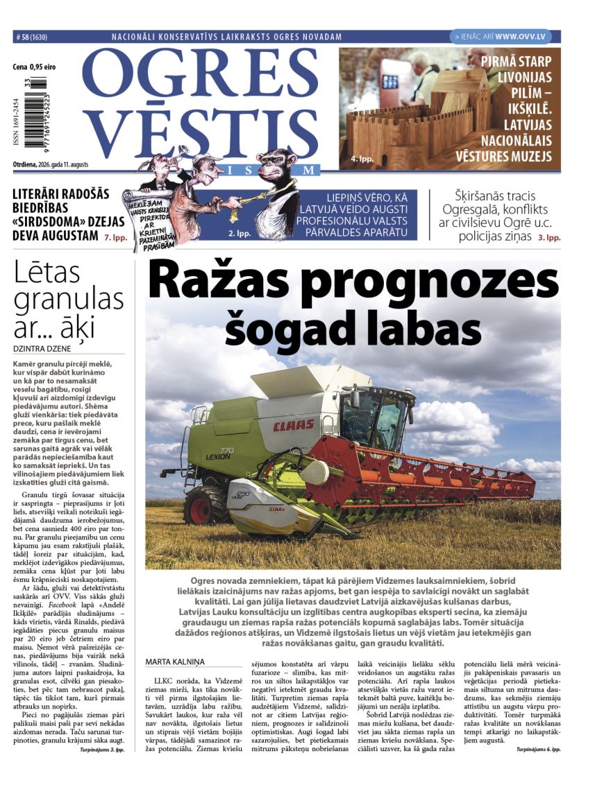 Laikraksta "Ogres Vēstis Visiem" 11. augusta numurā
