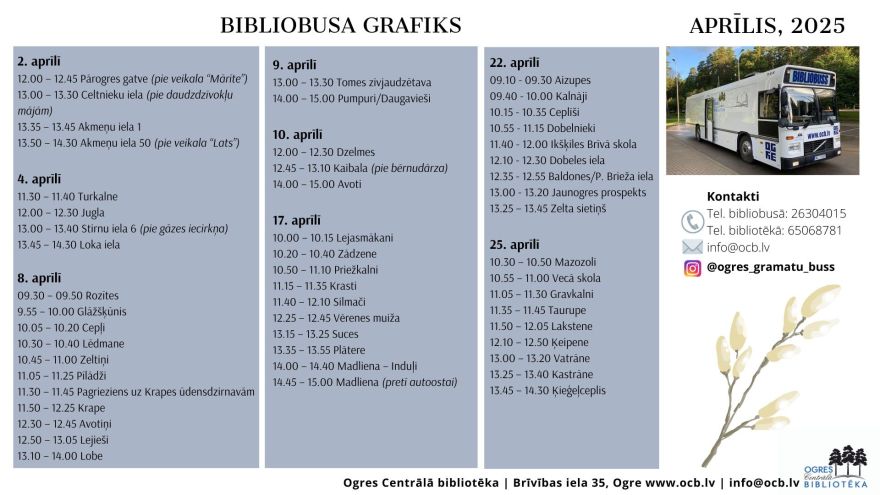 Bibliobuss aprīlī dosies ierastajos 7 maršrutos