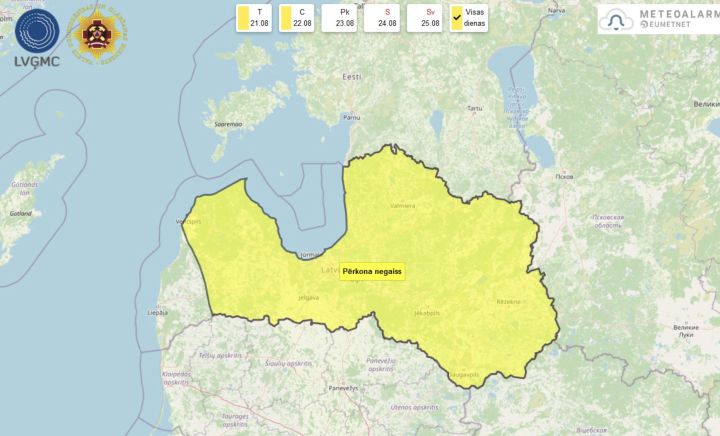Izsludināts dzeltenais brīdinājums