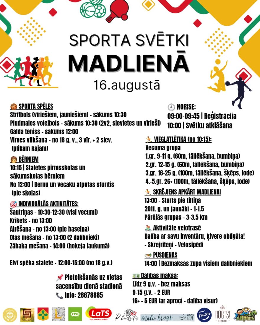 16. augustā notiks sporta svētki Madlienā