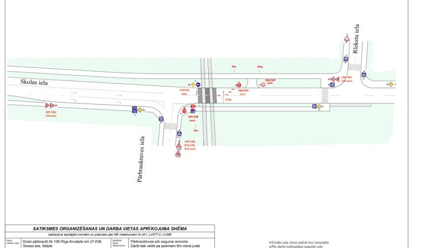 Pašvaldība informē par satiksmes organizēšanu uz dzelzceļa pārbrauktuves remontdarbu laikā Ikšķilē