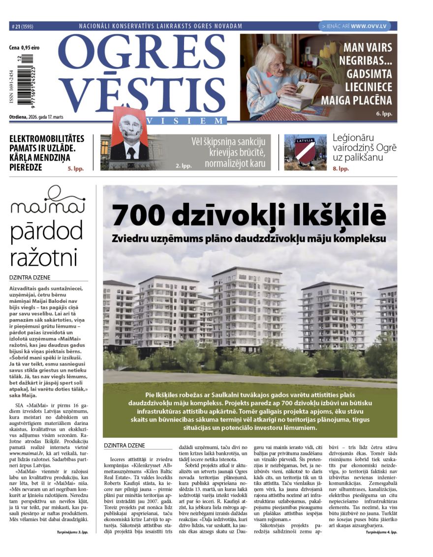 Laikraksta "Ogres Vēstis Visiem" 17. marta numurā