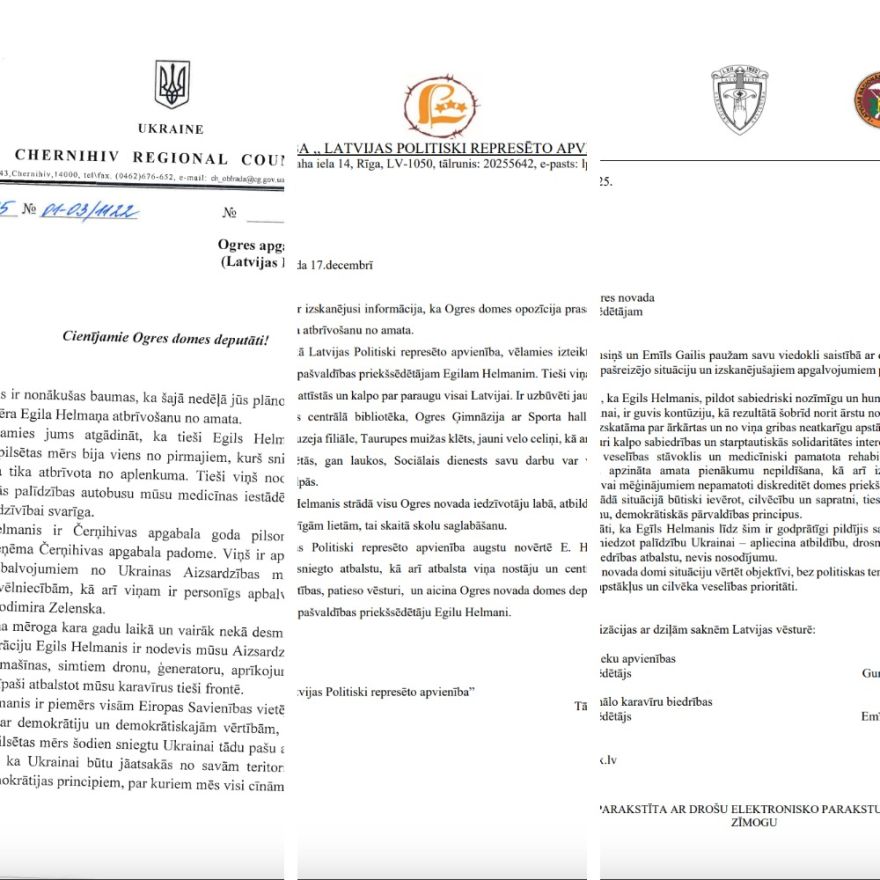 Biedrības, apvienība un Černihivas reģionālās padomes priekšsēdētājas vēstulēs pauž atbalstu Egilam Helmanim