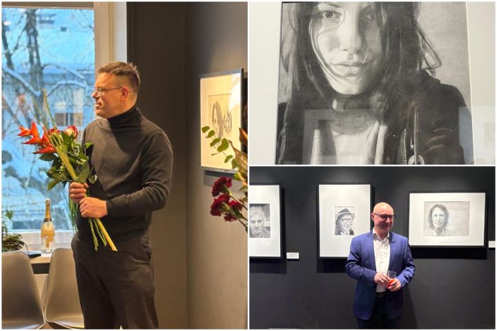 FOTO: Gluži kā īstas fotogrāfijas! Ogrē atklāta mākslinieka Modra Brasliņa melnbalto zīmējumu izstāde "Divi"