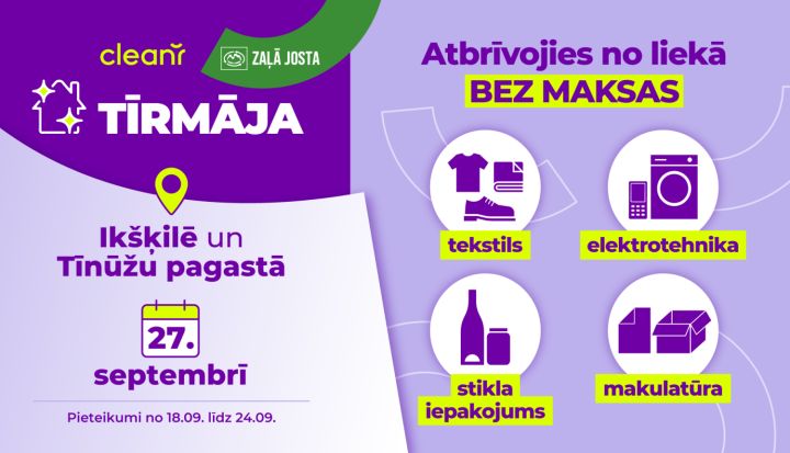 Ikšķilē un Tīnūžos bez maksas varēs nodot nolietoto elektrotehniku, tekstila, stikla iepakojuma, makulatūras atkritumus